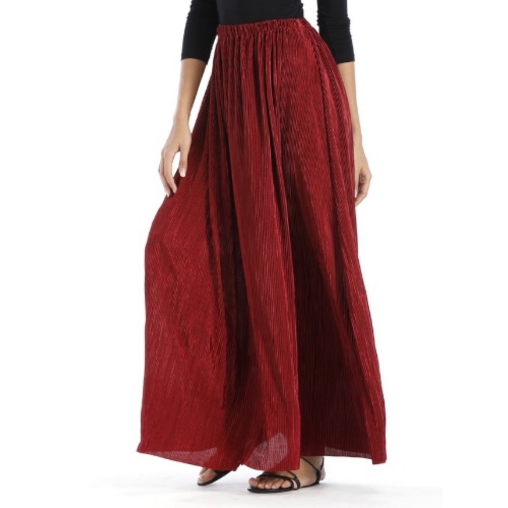 Burgundy pleated maxi skirt